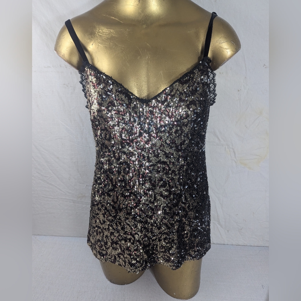 Nanette Lepore Sequin Abstract Animal Print Sleeveless Blouse Tank Top Size 10